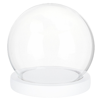 Glass Dome Cover, Decorative Display Case, Cloche Bell Jar Terrarium with Wood Base, White, 125x115mm