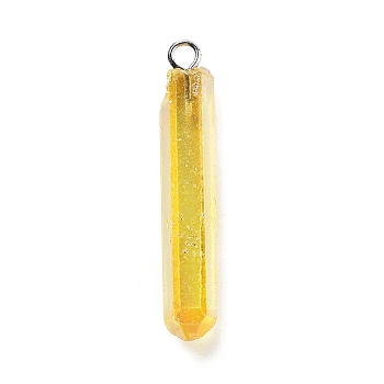 Electroplated Natural Quartz Pendants, with Brass Findings, Bullets, Pointed Pendants, Platinum, Gold, 40~65x7~15mm, Hole: 3mm