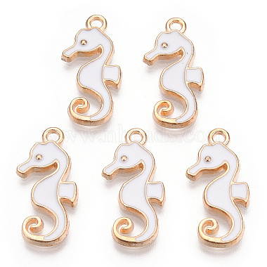 Light Gold White Sea Horse Alloy+Enamel Pendants