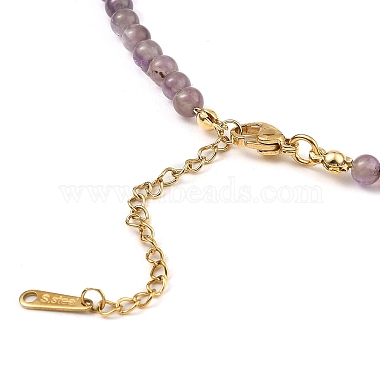 Natural Amethyst Rectangle & Shell Beaded Necklaces(NJEW-M206-01G-02)-3