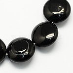 Dyed Natural Dyed & Heated Black Onyx Beads Strands, Flat Round, Black, 16x5mm, Hole: 1mm, about 25pcs/strand, 16.5 inch(G-S110-02)