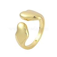 Heart Rack Plating Brass Open Cuff Rings, Wide Band Rings for Women, Long-Lasting Plated, Golden, 13mm, Inner Diameter: 18mm(RJEW-D080-01G)