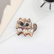 Cute Cat Shape Cellulose Acetate(Resin) Alligator Hair Clips, Rhinestones Hair Accessories for Girls, Saddle Brown, 45x40x15mm(PW-WG97852-05)