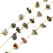 Natural Indian Agate Chips Beaded Chains, with Golden Brass Findings, Long-Lasting Plated, Soldered, with Spool, 4~14x4~11x2~7mm, about 3.28 Feet(1m)/Box(CHC-SZ0001-62A)