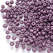 8/0 Baking Paint Glass Round Seed Beads, Purple, 3~3.5x2mm, Hole: 1~1.2mm, about 266pcs/12g, 12g/bag(SEED-C029-B-18)