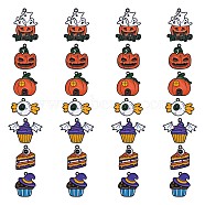 28Pcs 7 Style Halloween Alloy Enamel Pendants, Ghost Pumpkin & Pumpkin House & Candy with Eye, Gunmetal, 26x22mm, 4pcs/style(JX182B)