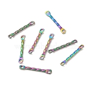 Ion Plating(IP) 304 Stainless Steel Connector Charms, Twisted Bar, Rainbow Color, 15x2x1.2mm, Hole: 1mm(STAS-Q323-02C-MC)