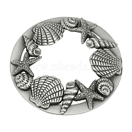 Zinc Alloy Cover, for Aromatherapy Candle, Flat Round with Shell & Starfish & Conch Pattern, Antique Silver, 81x12mm(PALLOY-WH0071-65AS)