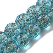 Handmade Gold Sand Lampwork Beads Strands, Faceted, Round, Deep Sky Blue, 11.5~12x12~12.5mm, Hole: 1.5~1.8mm, about 40pcs/strand, 18.90 inch(48cm)(LAMP-L079-06D)