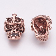 Tibetan Style Alloy Beads, Skull, Antique Rose Gold, 16x13x10mm, Hole: 2.5mm(X-PALLOY-K234-02ARG)