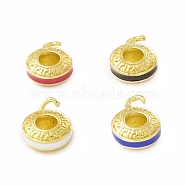 Rack Plating Brass Enamel Pendants, Long-Lasting Plated, Real 18K Gold Plated, Cadmium Free & Lead Free, Flat Round, Mixed Color, 11.5x8.5x3.5mm, Hole: 1.5mm And 3.5mm.(KK-H428-10G)