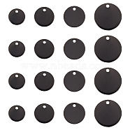 40Pcs 4 Styles 304 Stainless Steel Pendants, Blank Stamping Tag, Flat Round, Electrophoresis Black, 8~15x1mm, Hole: 1.2~1.4mm, 10pcs/style(EJEW-DC0001-27)