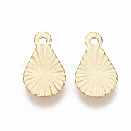 Brass Charms, Nickel Free, Teardrop, Real 18K Gold Plated, 10x6x0.5mm, Hole: 1mm(KK-T050-31G-NF)