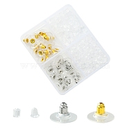 440Pcs 4 Styles Plastic Bell Ear Nuts, Brass Comfort Clutch Ear Nuts, Platinum & Golden, 3~12x3~12x3~7mm, Hole: 0.5~1mm(KY-YW0001-57)