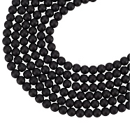 Synthetic Black Stone Beads Strands, Frosted, Round, 8mm, Hole: 1mm, about 48pcs/strand, 16 inch, 6strands/box(G-AR0002-08)