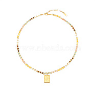 Stainless Steel Pendant Necklaces, Beaded Necklace for Women, Rectangle, 15-3/4 inch(40cm)(OS9504-4)