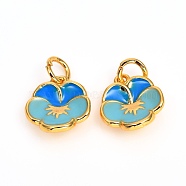 Brass Enamel Charms, Long-Lasting Plated, Flower, Real 18K Gold Plated, Light Sky Blue, 12x10.5x3.5mm, Hole: 3mm(ZIRC-F816-02B-G)