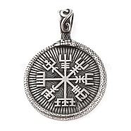 316 Surgical Stainless Steel Big Pendants, Flat Round with Vegvisir & Valknut & Snake Charm, Antique Silver, 55x38x3mm, Hole: 9x6.5mm(STAS-Z073-47AS)