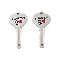 304 Stainless Steel Black & FireBrick Enamel Female I Love You Key Connector Charms, Stainless Steel Color, 22.5x10.5x1mm, Hole: 1.2mm(STAS-Z078-18P)