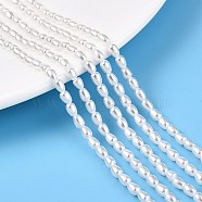 Transparent Spray Painted Glass Beads Strands, Teardrop, Creamy White, 4.5x3.5mm, Hole: 0.8mm, about 87~90pcs/strand, 15.75~16.34 inch(40~41.5cm)(GLAA-N001-26)