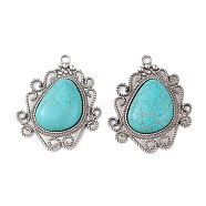Synthetic Turquoise Pendants, with Alloy Findings, Teardrop Charms, Antique Silver, 50x41x7.5mm, Hole: 3.5mm(FIND-TAC0022-20AS)