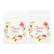 Rectangle OPP Self-Adhesive Bags, with Word Thank You and Flower Pattern, for Baking Packing Bags, Colorful, 17.4x14x0.02cm, 100pcs/bag(OPP-A003-01B)