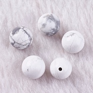 Natural Howlite Beads, Half Drilled, Round, 8~9mm, Hole: 1.2mm(G-K275-30-8mm)