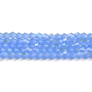 Imitation Jade Electroplate Glass Beads Strands, AB Color Plated, Faceted, Bicone, Dodger Blue, 4x4mm, Hole: 0.8mm, about 82~85pcs/strand, 12.01~12.2 inch(30.5~31cm)(EGLA-A039-J4mm-L04)