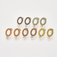 304 Stainless Steel Stud Earring Findings, with Rhinestone, Loop and Ear Nuts/Earring Backs, Oval, Golden, Mixed Color, 18.5x11.5x2mm, Hole: 1.5mm, Pin: 0.8mm(STAS-T052-03G)