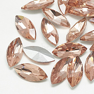 Pointed Back Glass Rhinestone Cabochons, Back Plated, Faceted, Horse Eye, Vintage Rose, 15x7x4mm(RGLA-T083-7x15mm-08)
