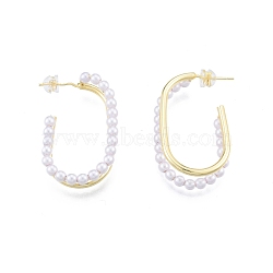 ABS Plastic Imitation Pearl Oval Stud Earrings, Brass Half Hoop Earrings for Women, Real 18K Gold Plated, 35x20.5x7mm, Pin: 0.8mm(EJEW-P205-03G)