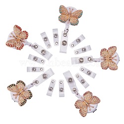 Butterfly Rhinestone Badge Reel, Retractable Badge Holder, with Iron Alligator Clip and Plastic Clear Thong, Lightweight & Easy Retracting, Mixed Color, 11.6cm, Butterfly: 45x41x26mm, 5 colors, 1pcs/color, 5pcs(AJEW-SZ0001-67)