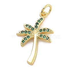 Rack Plating Brass Micro Pave Cubic Zirconia Pendants, Long-Lasting Plated, Lead Free & Cadmium Free, Coconut Tree, Green, 22.5x14x2mm, Hole: 3.5mm(KK-Z071-59G-01)