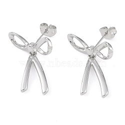 Brass Stud Earrings for Women, Bowknot, Platinum, 26x20mm(EJEW-S225-03P)