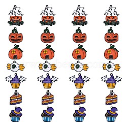 28Pcs 7 Style Halloween Alloy Enamel Pendants, Ghost Pumpkin & Pumpkin House & Candy with Eye, Gunmetal, 26x22mm, 4pcs/style(JX182B)