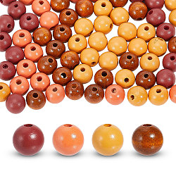 Globleland 160Pcs 4 Colors Spray Painted Wood European Beads, Large Hole Round Beads, Mixed Color, 15~16x14.5~16mm, Hole: 4mm, 40pcs/color(WOOD-GL0001-20)