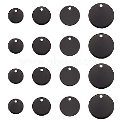 40Pcs 4 Styles 304 Stainless Steel Pendants, Blank Stamping Tag, Flat Round, Electrophoresis Black, 8~15x1mm, Hole: 1.2~1.4mm, 10pcs/style(EJEW-DC0001-27)