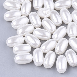Eco-Friendly ABS Plastic Imitation Pearl Beads, High Luster, Oval, Creamy White, 10x6mm, Hole: 1.4mm(X-OACR-T012-02)