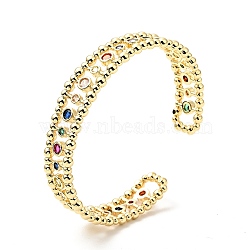 Colorful Cubic Zirconia Flat Round Open Cuff Bangle, Brass Hollow Bangle for Women, Cadmium Free & Nickel Free & Lead Free, Real 18K Gold Plated, Inner Diameter: 2-1/4 inch(5.8cm)(BJEW-J165-03G)