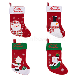 WADORN&reg 4Pcs 4 Style Cloth Christmas Stocking Hanging Decoration, Candy Gift Bag, for Christmas Tree Decoration, Mixed Patterns, 375~415x240~255x28mm, 1pc/style(AJEW-WR0001-76)