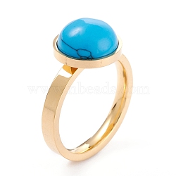 Ion Plating(IP) 304 Stainless Steel Finger Rings, with Synthetic Turquoise Bead, Dome, Golden, US Size 7(17.3mm), 3mm(RJEW-K233-54G-7)