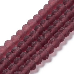 Transparent Glass Beads Strands, Faceted, Frosted, Rondelle, Indian Red, 8mm, Hole: 1mm, about 65~68pcs/strand, 15.7~16.1 inch(40~41cm)(EGLA-A034-T8mm-MD13)