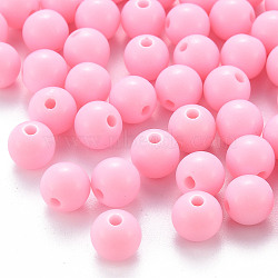 Opaque Acrylic Beads, Round, Pearl Pink, 8x7mm, Hole: 2mm, about 111pcs/500g(MACR-S370-C8mm-A01)