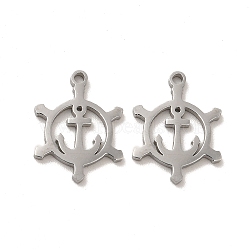 304 Stainless Steel Pendants, Anchor & Helm Charms, Stainless Steel Color, 17x13x1.4mm, Hole: 1.4mm(STAS-M089-43P)
