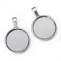 Tibetan Style Alloy Pendant Cabochon Settings, Cadmium Free & Lead Free, Flat Round, Antique Silver, Tray: 20mm, 32x23x2mm, Hole: 3.5x7mm, about 285pcs/1000g(TIBEP-Q061-10AS-LF)