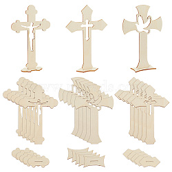 30 Sets 3 Style DIY Wood Cross Ornament, for Home Table Car Decor, Mixed Shapes, 110x29.5~33x169mm, 10 sets/style(DJEW-OC0001-43)