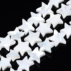 Natural Trochid Shell/Trochus Shell Beads Strands, Bleach, Star, White, 9~10x9~11x2.5mm, Hole: 0.5mm, about 49~50pcs/strand, 15.55 inch~16.14 inch(39.5~41cm)(SSHEL-N034-96A-B01)