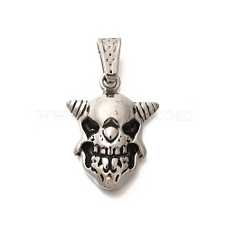 304 Stainless Steel Pendants, Skull Charm, Antique Silver, 31x23.5x8mm, Hole: 9.5x4.5mm(STAS-Z110-48G-AS)