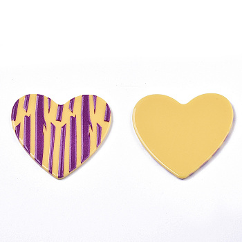 Opaque Printed Acrylic Cabochons, Heart, Dark Violet, 40x44.5x2.5mm