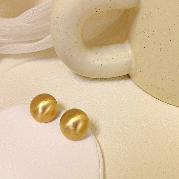 Half Round Alloy Stud Earrings, Golden, 30x30mm